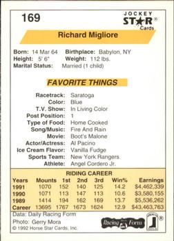 1992 Jockey Star #169 Richard Migliore Back